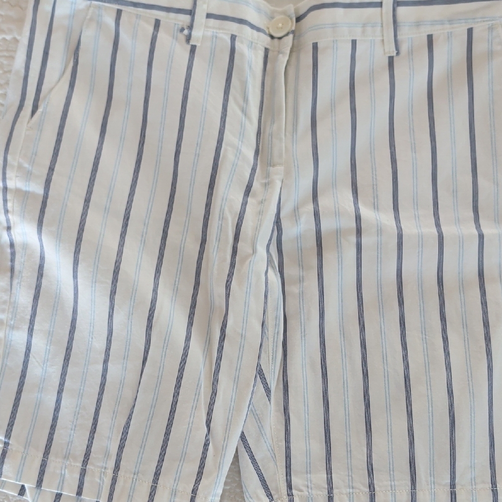 Ann Taylor LOFT Cream and Blue Striped Bermuda Shorts